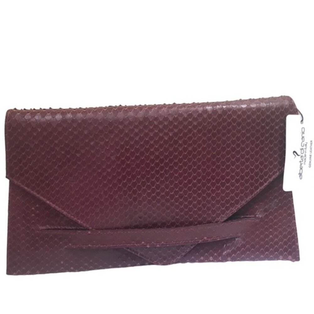 Alberta di Canio NEW Leather Clutch Bag Snake Animal Print Purse Minimalist‎ Red